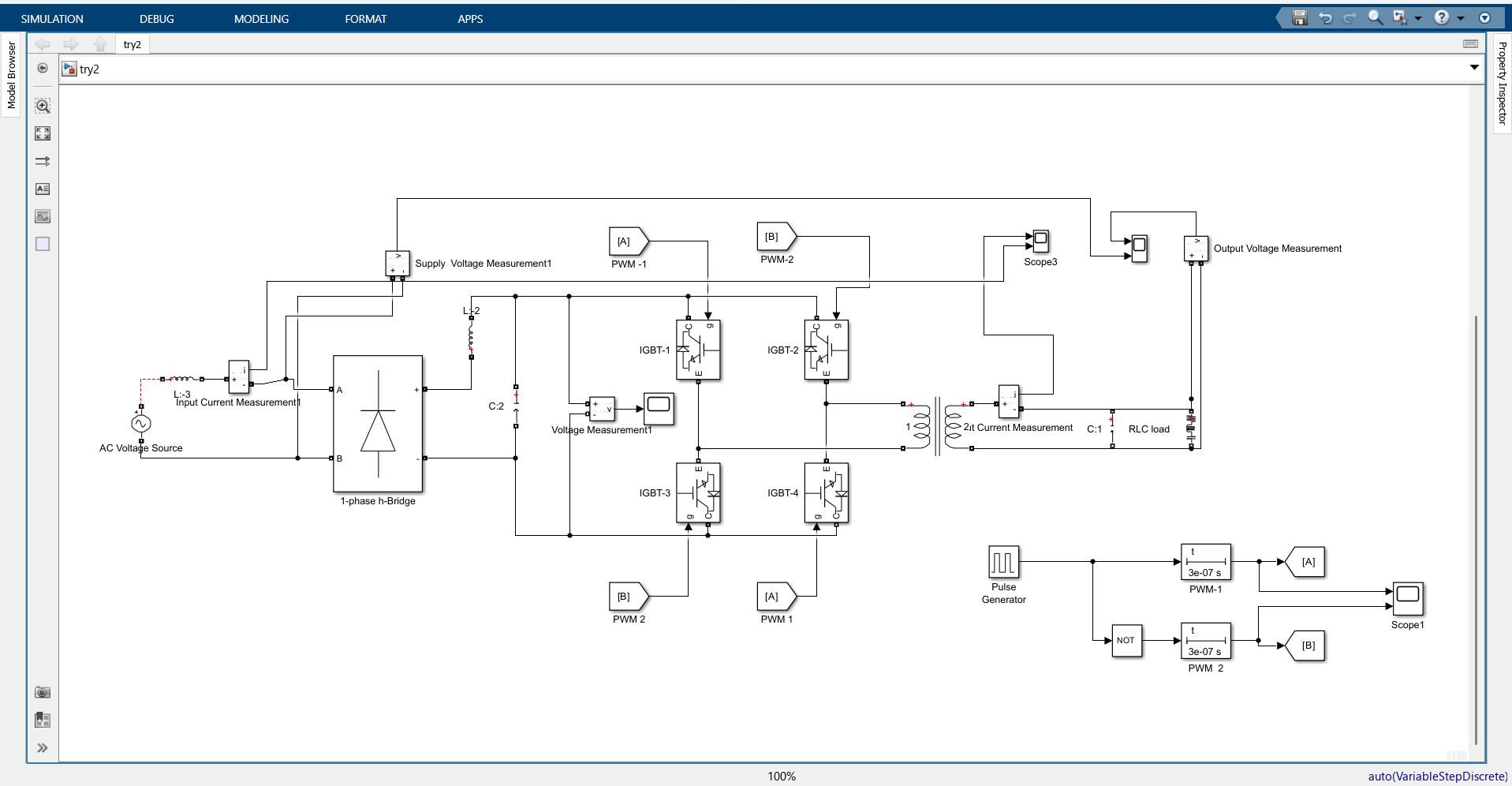 Simulation run alongside the circuit diagram