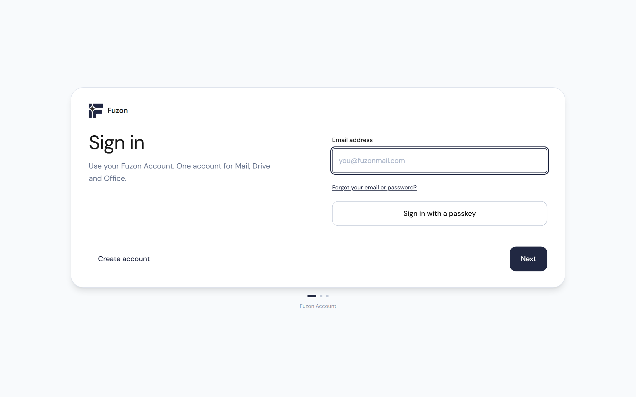 The Fuzon Account sign-in screen